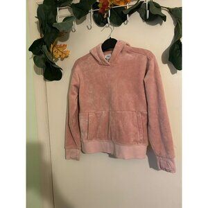 Athleta Girls Size 8/10 Med Hoodie Pink  Fleece Pullover Plush Kangaroo Pocket C